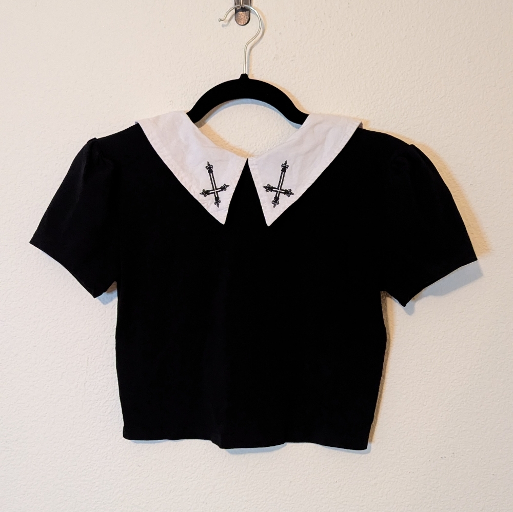 Dolls Kill Widow Final Bell Collared Crop Top size S